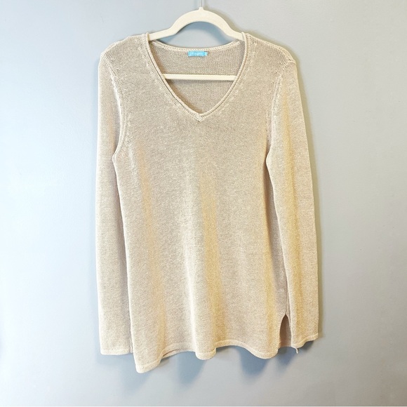 J. McLaughlin Sweater Havana Yarn Beige V-Neck Knit Sz M EUC - Picture 2 of 10